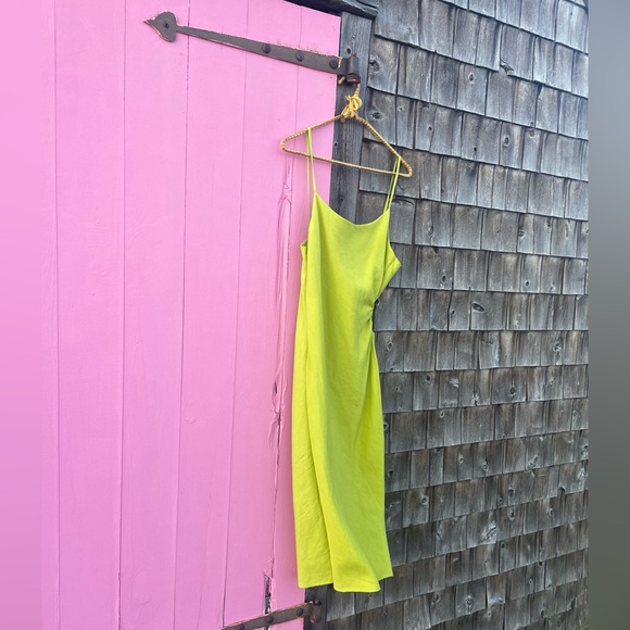Chartreuse Green Linen Midid Dress Size Large NWT - Picture 6 of 8